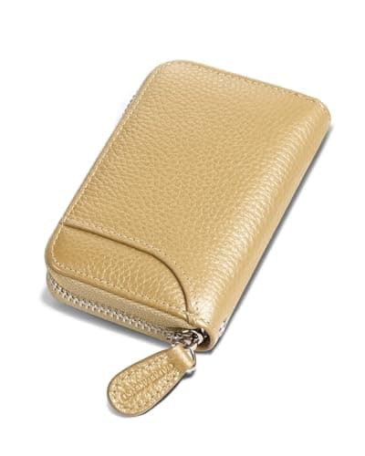 GADIEMKENSD Women Credit Card Holder Security RFID Wallet Zipper for Travel Leather Accordion Wallets Inserts Case Business Cards Organizer Compact Credit Card Cash Slots Champagne Gold
