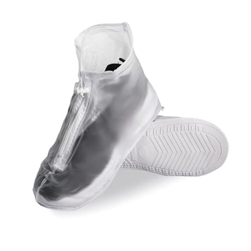 Waterproof Shoe Covers, Slip Resistant Silicone Shoe Cover, Reusable Rainproof Shoe Covers for Outdoor Walking and Cycling, Transparent White L
