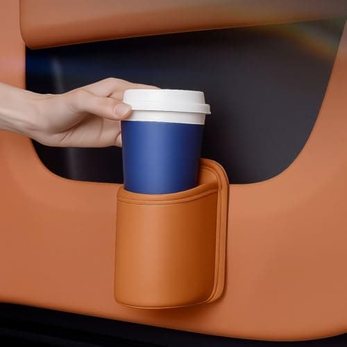 UHANBUT Leather Car Cup Holder, Hanging Back Seat Bottle Holder, Orange