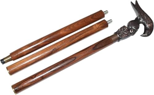 Antique Eagle Head Wooden Walking Stick | Durable Wood & Metal Support Cane | Comfortable Grip | Classic Vintage Style Gift for Everyday Use — view 3