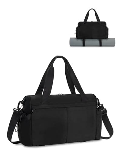 Small Gym Bag Womens with Yoga Mat Holder and Wet Compartment, Black