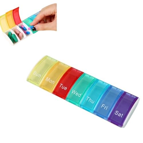 Weekly Pill Organiser 7 Day, Daily Pill Box, Portable Medicine Tablet & Vitamin Storage Case, Rainbow Medication Dispenser for Travel, Home & Office