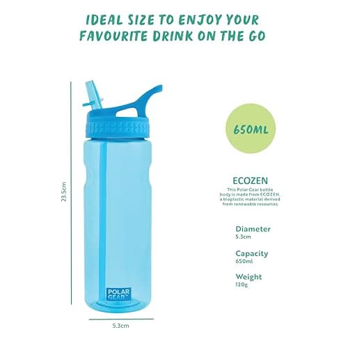 Polar Gear Aqua Grip Water Bottle – BPA-Free Reusable Water Bottles With Straw – 650ml Sports Water Bottle Perfect for Gym, Cycling & Work, Azure — view 2