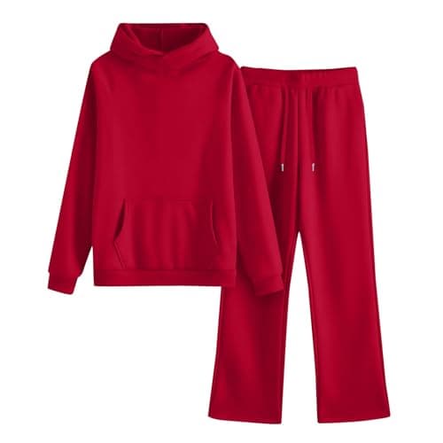 Tracksuit Womens Full Set Oversized 2 Piece Outfits Long Sleeve Hoodie and Sweatpants Women Lounge Wear Sets Fashion Sweatsuits Wide Leg Jogger Loose Loungewear Gym Fitness Activewear Set Red S — view 4