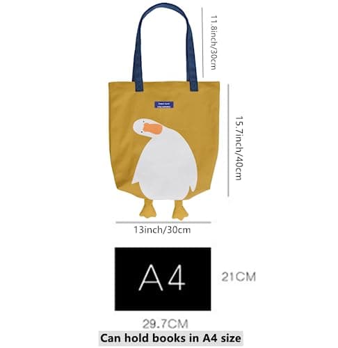 Xshelley Canvas Tote Bag Cute Duck graphic tote funny tote tote bag for Lunch Grocery Bag Shopping Beach Shoulder Bag (yellow) — view 3