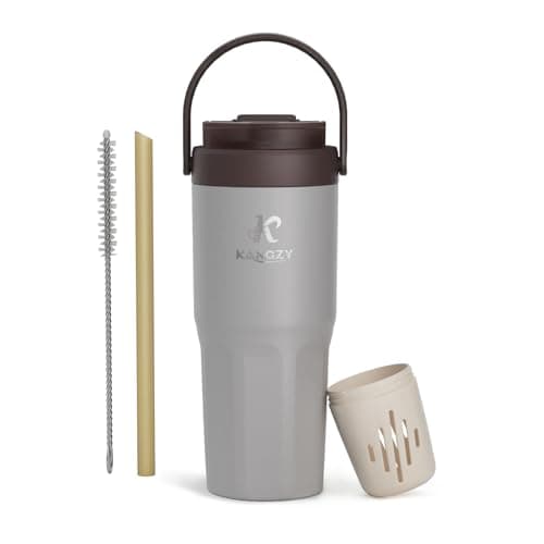KANGZY Coffee Cup Travel Mug 600ml – Stainless Steel Insulated Water Bottle, 2-in-1 Lid, Vacuum Thermal Cup, Leak-Proof Design, Keeps Drinks Hot 8H+ / Cold 24H – Work, Travel & Car (Dove Grey)