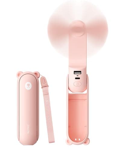 JISULIFE Handheld Mini Fan, 3 IN 1 USB Rechargeable Portable Fan [12-19 Working Hours] with Power Bank, Flashlight, Pocket Design for Travel/Summer/Concerts/Lash, Gifts for Women (Pink)