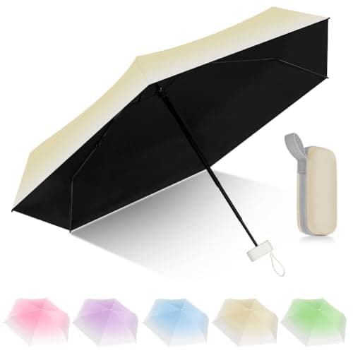 Aolso Mini Umbrella with UPF50+ Protection, 6 Ribs Windproof Strong Travel Umbrella,UV Umbrellas with Capsule Case,Compact Pocket Umbrellas for Men Women-Gradient Beige — view 3