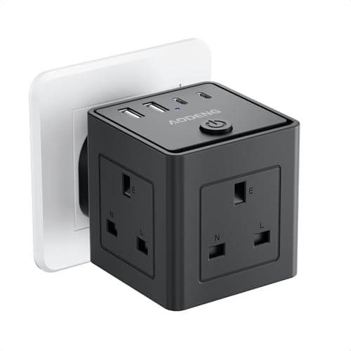 Plug Extension Socket with 4 USB, 3 Way Multi Plug Adapter UK, USB Wall Plug Charger, 3 Pin Plug Expander for Home, Office