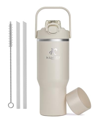 KANGZY Metal Water Bottle with Straw 1L/32oz – Vacuum Insulated Stainless Steel Flask, 2-in-1 Straw & Spout Lid, BPA-Free Leak-Proof Tumbler, Keeps Drinks Hot 8H+ / Cold 24H for Work, Travel White