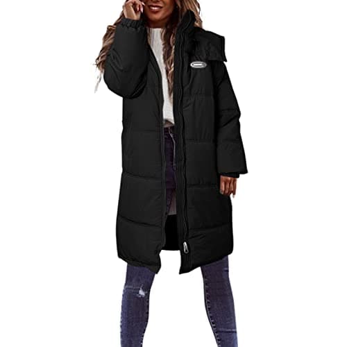 Cocila Long Coat For Women Casual Solid Down Cotton Padded Jacket Vest Zipper Pocket Loose Sleeve (Black, M) Black Womens Winter Coats Women'S Ski Jackets Waterproof Green Thermal Cream Packable