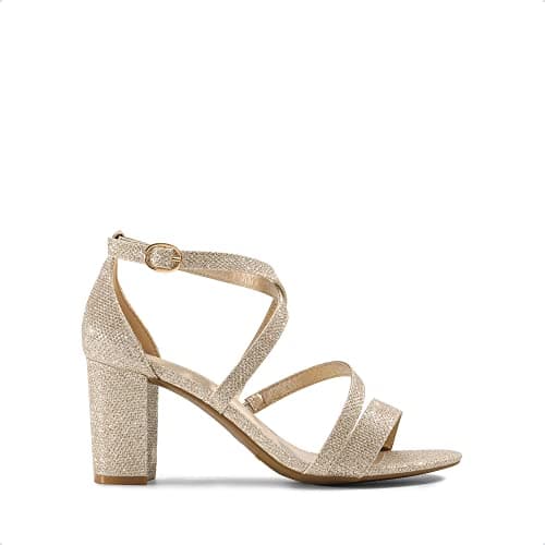 DREAM PAIRS Women's Ankle Strap Heels Sandals,Gold-Glitter,5W — view 4