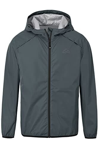 Rdruko Mens Hooded Waterproof Packable Rain Jacket, Grey M — view 3