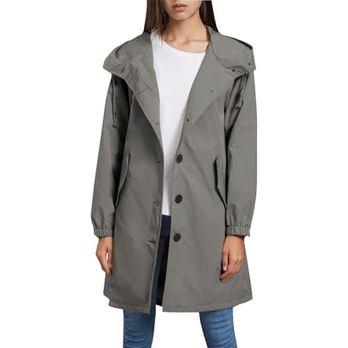 Gkojhj Water Proof Jackets For Women Uk,Lightweight Waterproof Jacket Active Outdoor Trench Zipper Hiking Walking Cycling Quick Dry Rain Coats For Women Long Sleeve Ladies Loose Raincoats With Hood