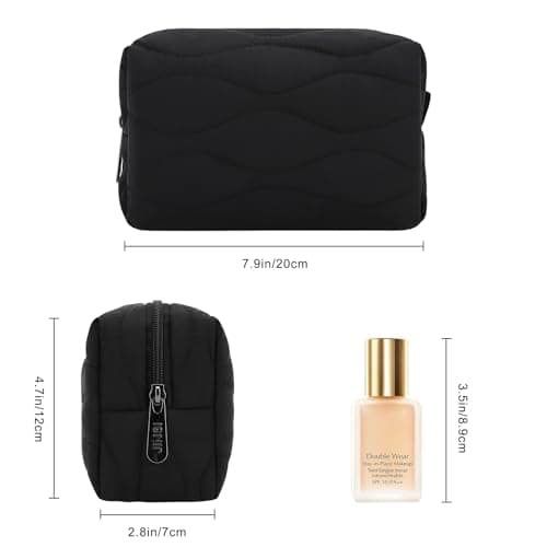 DOB SECHS Waterproof Canvas Mini Travel Makeup Carrying Case Wash Bags Cosmetic Bag Portable Electronics Accessories Organizer Wash Gym Shaving Bag (#93-Black, Small) — view 2