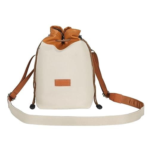 TARION Drawstring Camera Bag with Strap - Small Camera Lens Carrying Bag with Adjustable Shoulder Strap Vintage Canvas Lens Case Camera Protective Pouch Portable Lightweight 21x13x12cm B3 Yellow S