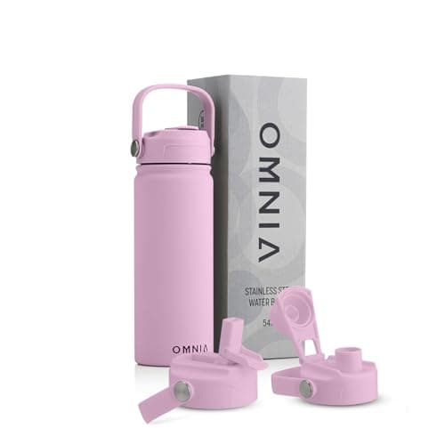 OMNIA NUTRIENTS Vacuum Insulated Stainless Steel Water Bottle, 2 Lids (Straw & Spout) Leakproof, BPA-Free, Reusable Flask Ideal for Travel and Outdoors (Soft Pink - 540 ml)