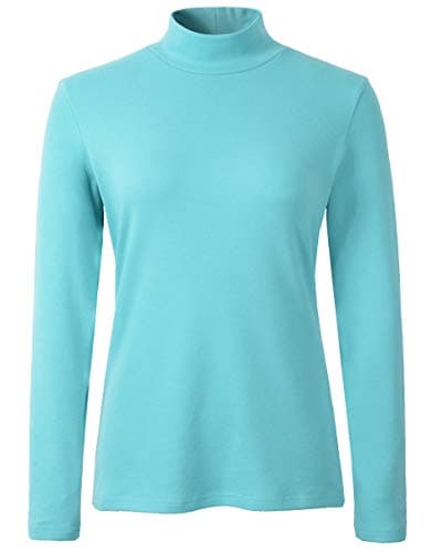 HieasyFit Women's Cotton Mock Turtleneck Long Sleeve Basic Thermal Top, Turquoise, L — view 4