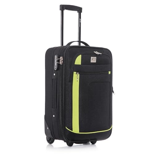 ATX Luggage 55x35x20cm Cabin Suitcase-Lightweight Softshell Carry-ons Approved for Ryanair EasyJet British Airways with 2 Wheels and Built-in Combination Lock (Black/Lime, 48 Liter)
