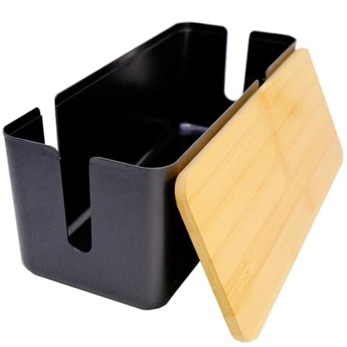 JJQHYC Cable Tidy Box Large Cable Box with Bamboo Lid Cable Management Box Black Cable Organiser for Hiding Cables and Plugs — view 5