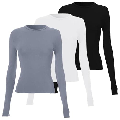 Ladies Thermal Tops 3 Pack Long Sleeve Tops for Women Soft Breathable Slim Fit Base Layer Shirt Ideal for Thermal Layering Casual Wear Long Sleeve Women