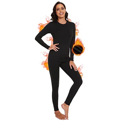 SIHOHAN Womens Thermal Underwear Set Fleece Lined Tops Bottoms Black