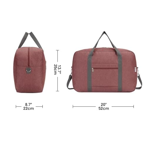 Large Cabin Bag 56x45x25, Weekend Overnight Bag for Women, Holdall Hospital Bag for Women, Travel Duffel Bag Carry on Luggage for Men 40L (Jujube Red) — view 5