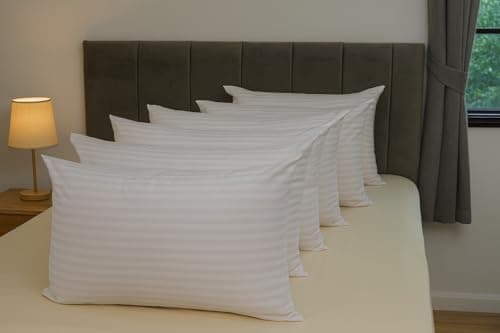 ARLINENS Stripe Pillows 6 Pack Hotel Quality Side Sleeper Bounce Back Bed Pillow Hollow Fibre Stuffed Anti-Allergy Pillows Standard Size 74x48cm