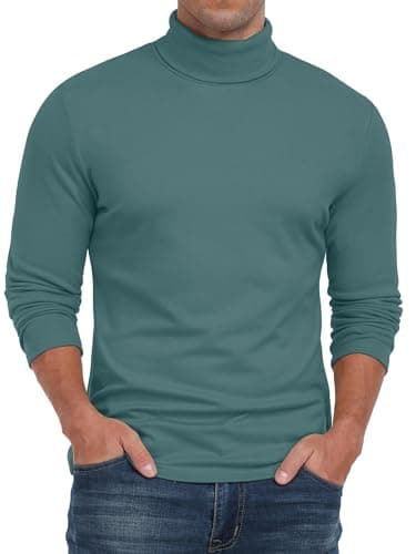QIXING Men's Thermal Turtleneck Top, Long Sleeve Base Layer, Green, M — view 2