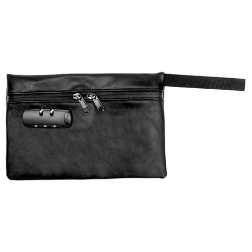 VAVPUP Waterproof & Cut-Resistant PU Money Bag with Lockable Zipper & Handle for Cash, Keys, Jewelry and Other Valuables (black)