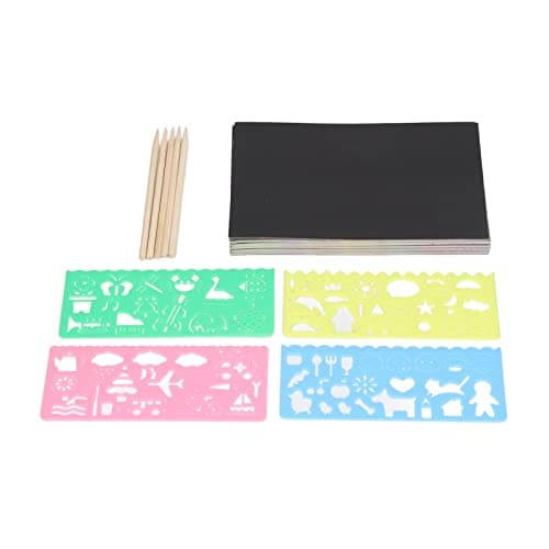 Xiuganpo Scratch Paper for Kids, 50PCS Scratch Off Art Supplies Magical Colors No Paint No Mess Notebook, Arts and Crafts for Kids with 5 Bamboo Sticks 4 Templates — view 5
