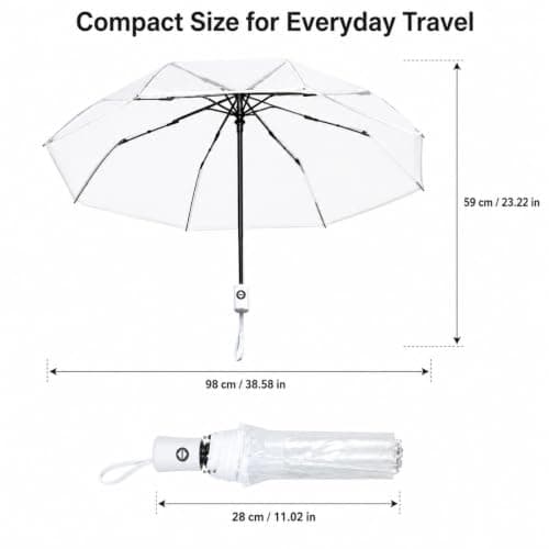 PAXQNVTR Compact Clear Umbrella, Auto Open Close Folding, Transparent, 8 Rib Tri Fold, Travel Rain Umbrella for Women and Men, White Trim (White) — view 2