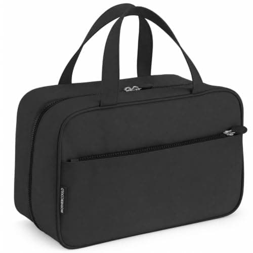 Kids Travel Organizer - Multi-Compartment, Water-Resistant Hanging Bag for Toys, Snacks, & Activities - Compact, Lightweight Design with Hook & Carry Handle - Perfect for Travel Use (Black, Large)