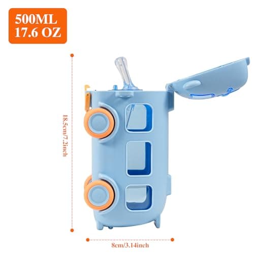 Noaya Bus Kids Water Bottle With Straw - 500ml Leakproof Car Bottle for Boys, Travel Bus Water Bottle, Travel Friendly Daily Use (Blue) — view 2
