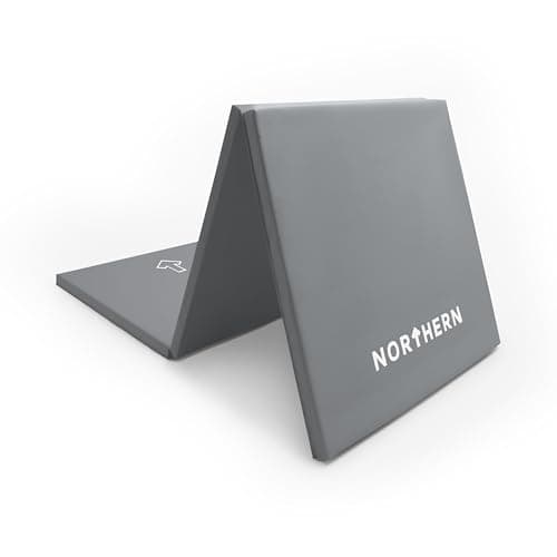 NORTHERN Yoga Mat Exercise Fitness Tri-Fold Foam Mat Extra Thick Non Slip Large Padded Stretching Home Gym Equipment Accessory 3 Folding Multi-Purpose Workout with Carrying Handle (Grey) — view 2