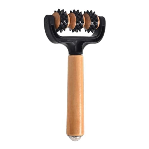 Wooden Massage Roller Handheld - 3-Wheel Ergonomic Back Neck Tool