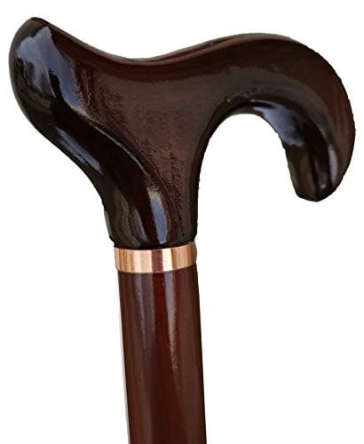 Gents Wooden Derby Cane with Collar Walking Stick in Dark Brown Wood Stain 94cm (37") Height — view 6
