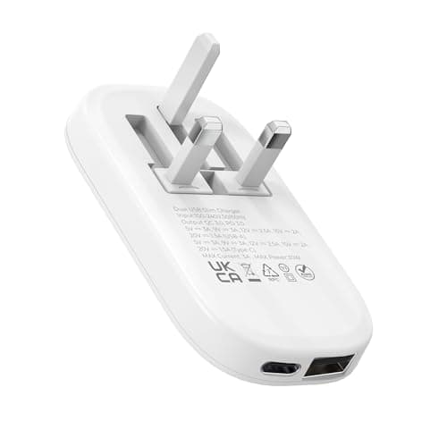 30W Dual Port Fast Charger Plug, Ultra Slim USB C PD + USB A QC, White UK