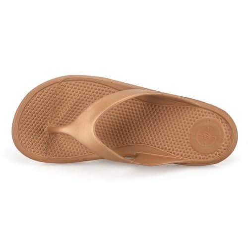 totes® ® SOLBOUNCE Ladies Flip Flops, Lightweight Toe Post Sandals with Everywear™ Cushioning, Anti-Bacterial Sole, Compression Resistant Insole, Summer Holiday Beach Shoes, Gold, UK 8 — view 5