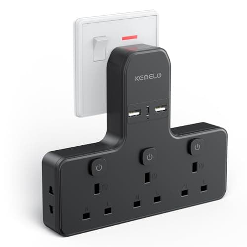 Multi Plug Adapter (3250W/13A), Plug Extension Socket with 3 USB, 3 Way Plug Adapter UK Built-in with Independent Switches,Wall Plug Extender for School Home, Kitchen, Office