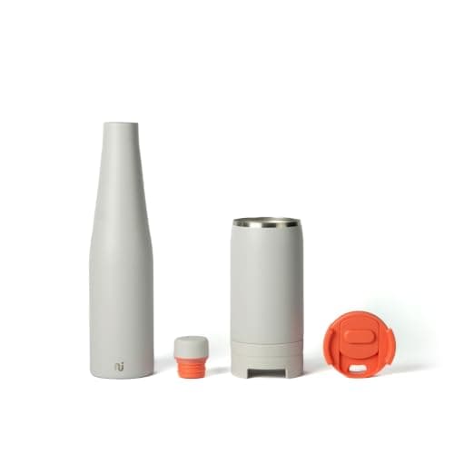Nudge Innovations Duet: Magnetic Stackable Water Bottle and Insulated Coffee Cup, 600ml/340ml, Recycled Stainless Steel, BPA-Free Plastic, Fits Standard Cup Holder, Soft Grey