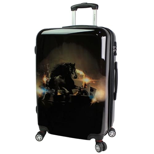 World Traveler VentureX Medium Checked Luggage, Hardshell Suitcase with Spinner Wheels, Black-Chariot, 26" H x 16" L x 10" W, Venturex Medium Checked Luggage, Hardshell Suitcase with Spinner Wheels