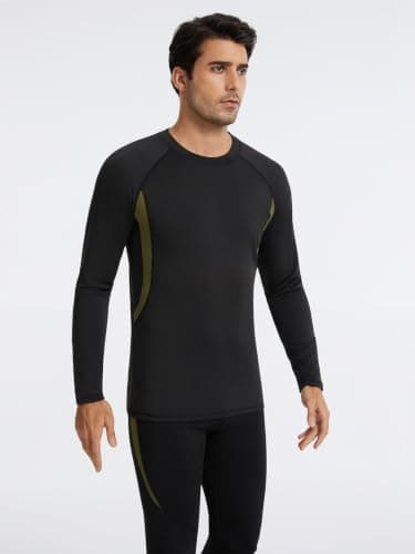 Celfaeree 3 Pack Men's Thermal Underwear Top Fleece Lined Long Sleeve Compression Shirts Warm Base Layer for Running Ski Hiking,Lightweight Breathable Black(H)/Grey/Navy Blue M — view 2
