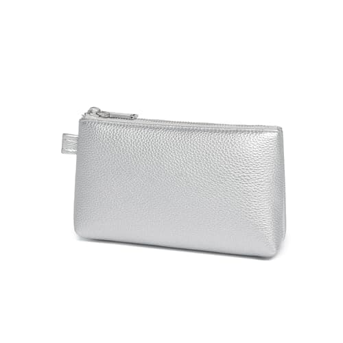 YONBEN Small Makeup Bag for Handbag Travel Pouch (Pearl Silver, PU)