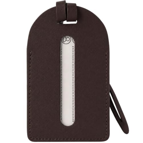 Wasama Genuine Leather Luggage Tag | Travel Baggage Tag | Durable Strap & Privacy Flap (Dark Brown)