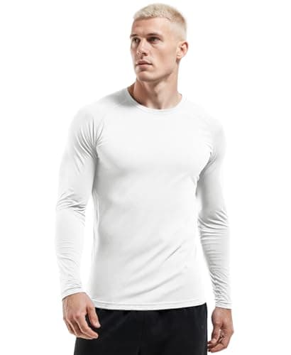Silenroar Men Base Layer Top Thermal, Crewneck Undershirt Athletic Long Sleeve Shirt Dry Fit Running Tshirt Hunting T-Shirts, White, Medium — view 2