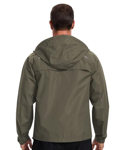 Huayuzh Mens Waterproof Jackets Men's Outdoor Rain Jacket Lightweight Coat Packable Windproof Softshell Hiking Fishing Army Green 2XL — view 2