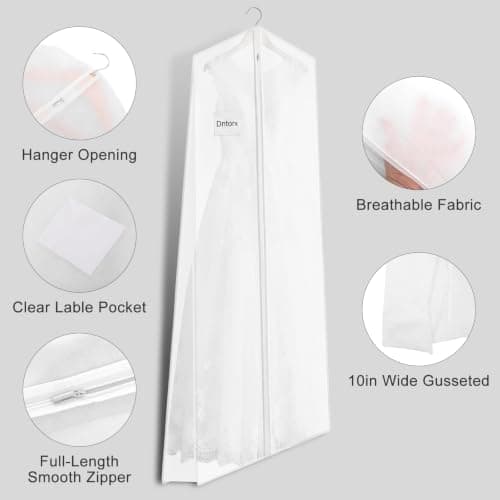 Dntorx Wedding Dress Bag 72In, Dress Bag Cover Long with 10In Gusset White — view 5