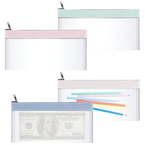 YZDZSW 4 Pcs Plastic Money Wallet, Money Bags with Zipper, 215x100mm