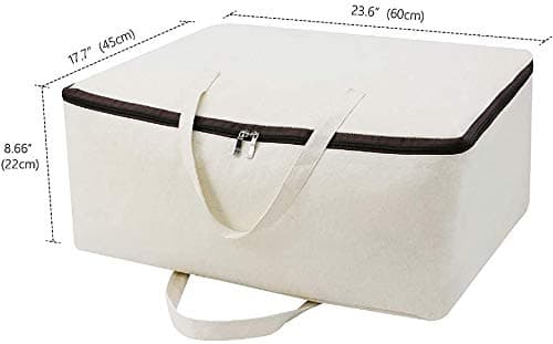 Pack of 2, Breathable Natural Cotton Canvas Soft Storage Bags with Handles & 3-side Zip, Good for Clothing Blankets Duvets Pillows Organizer in Wardrobe, Closet, Beige — view 2